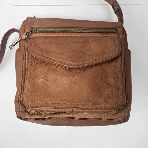 Fossil Ryder Satchel Purse Leather Handbag Crossbody Pebbled Classic Brown - Picture 4 of 16